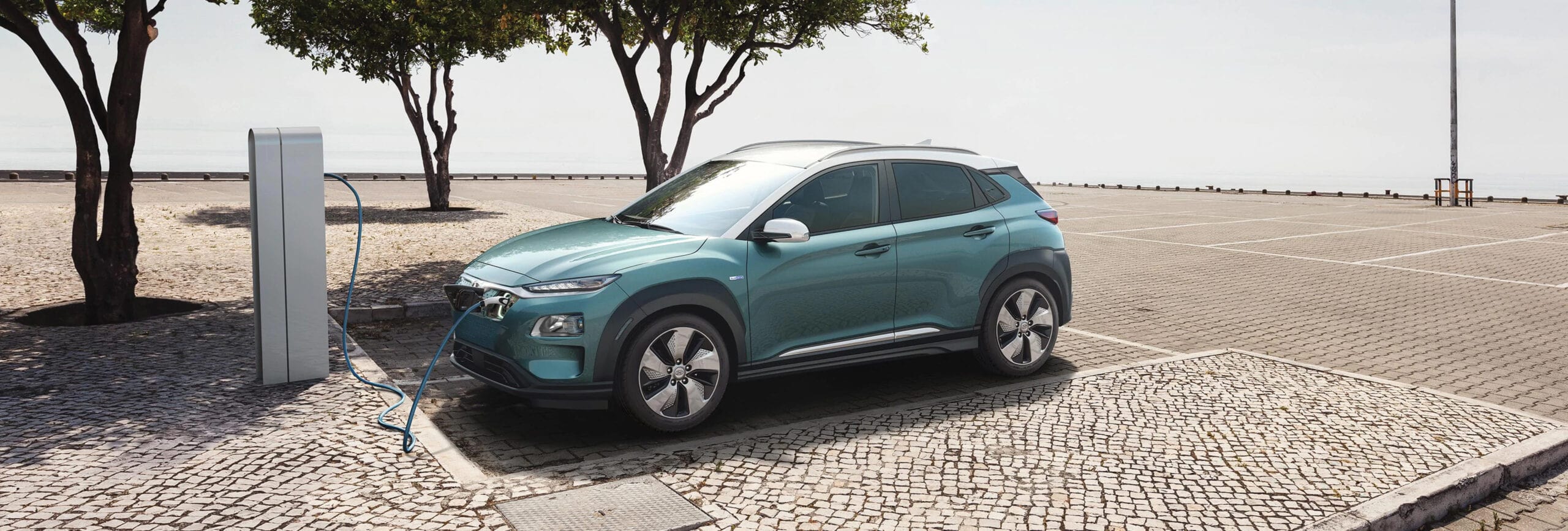 2020 Kona Electric in Winnipeg, MB at charging station at the beach