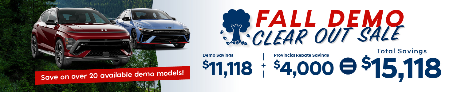 Fall Demo Clear Out Sale, Save on over 20 available demo model, Total Savings $15,118. Button "Shop Now"